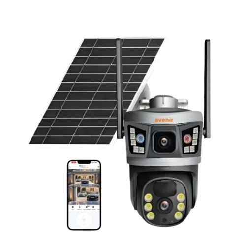 AVENİR AV-S232 4MP SOLAR WIFI IP PTZ DUAL LİGHT ÇİFT KAMERALI V380 PRO APP KAMERA