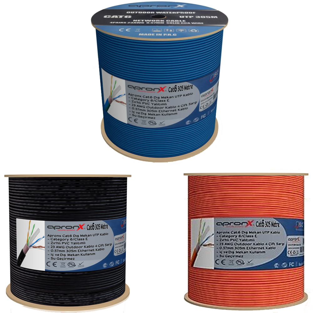  Apronx AP Cat6 Kablo 23Awg 305mt 0.57mm Dış Mekan Zırhlı