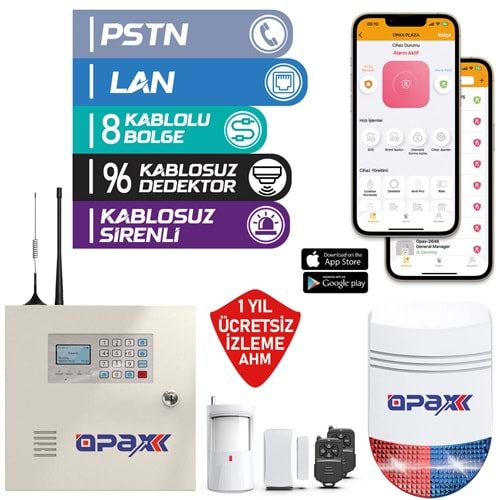 OPAX-2545LAN+BGR+09+AKÜ NETWORKLÜ ALARM PANELİ KABLOSUZ