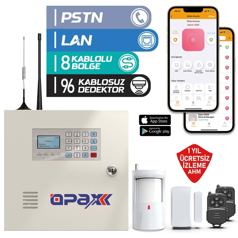 OPAX-2545LAN PSTN & LAN NETWORK KABLOLU & KABLOSUZ ALARM PANELİ - Görsel 2