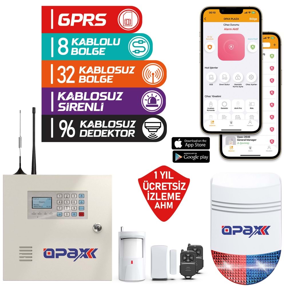 OPAX-2646 GPRS/GSM/WİFİ ALARM PANELİ KABLOSUZ SİRENLİ - Görsel 2
