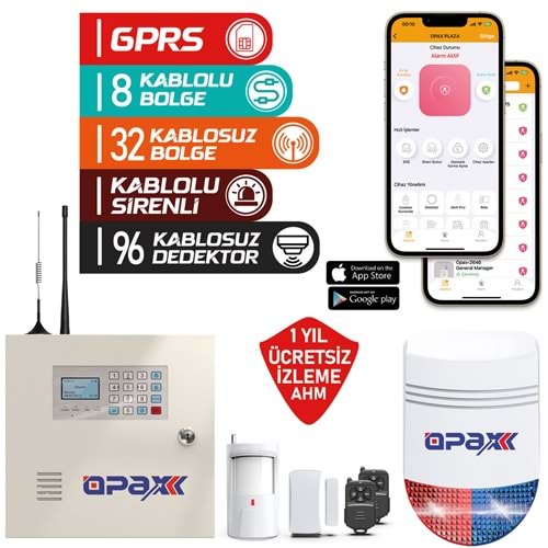 OPAX-2646  AKÜ GPRS ALARM PANELİ  KABLOLU SİRENLİ FULL SET