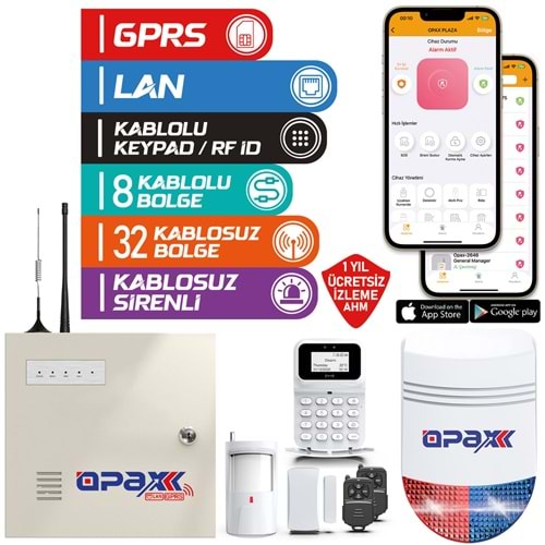 OPAX-2747 BGR-09 AKÜ GPRS/GSM/WİFİ ALARM PANELİ KABLOSUZ SİRENLİ