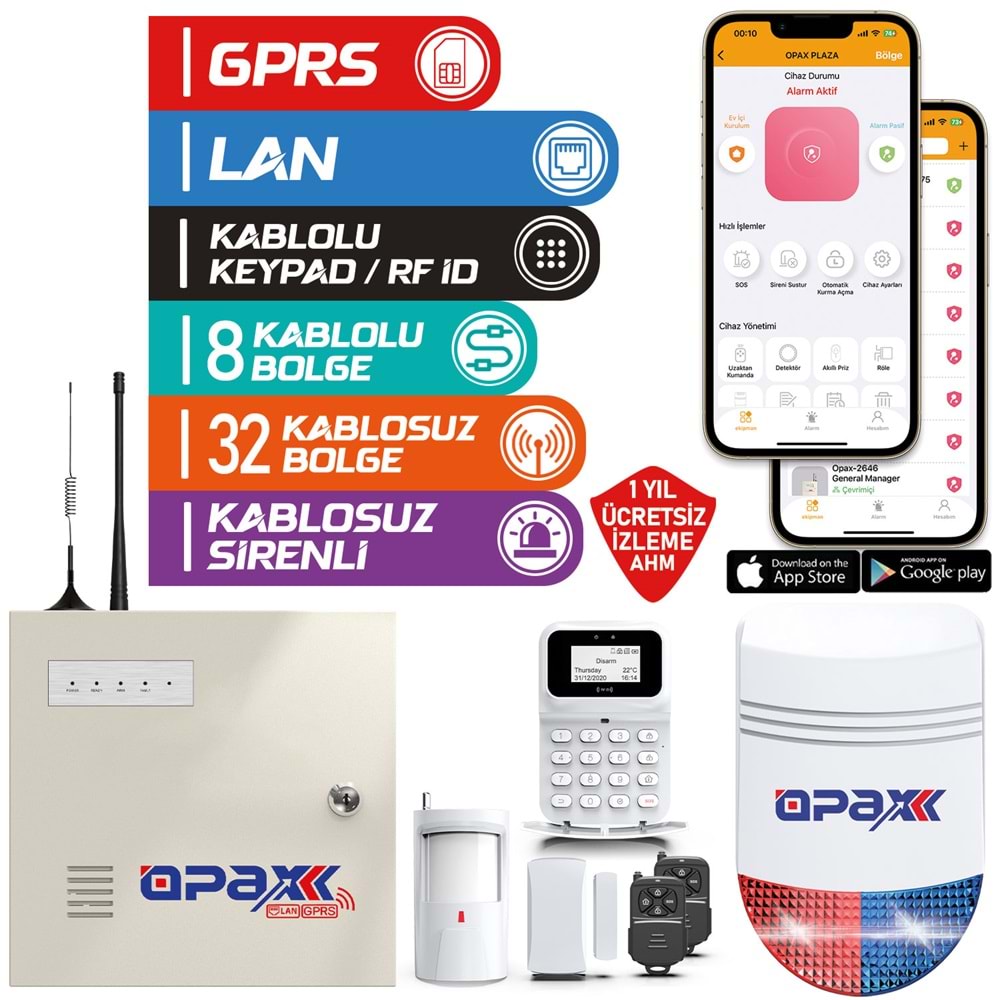 OPAX-2747 BGR-09 AKÜ GPRS/GSM/WİFİ ALARM PANELİ KABLOSUZ SİRENLİ - Görsel 3