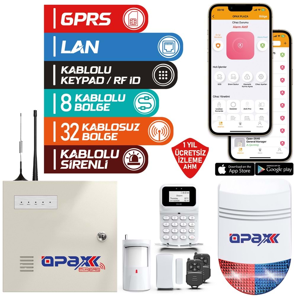 OPAX-2747 GPRS/GSM/WİFİ ALARM PANELİ KABLOSUZ SİRENLİ - Görsel 2