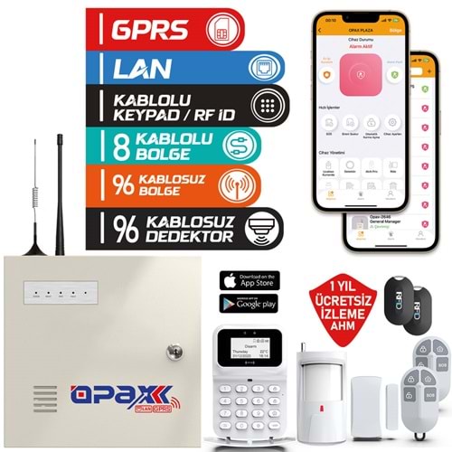 OPAX-2747 GPRS/LAN KEYPADLİ KABLOLU&KABLOSUZ ALARM PANELİ