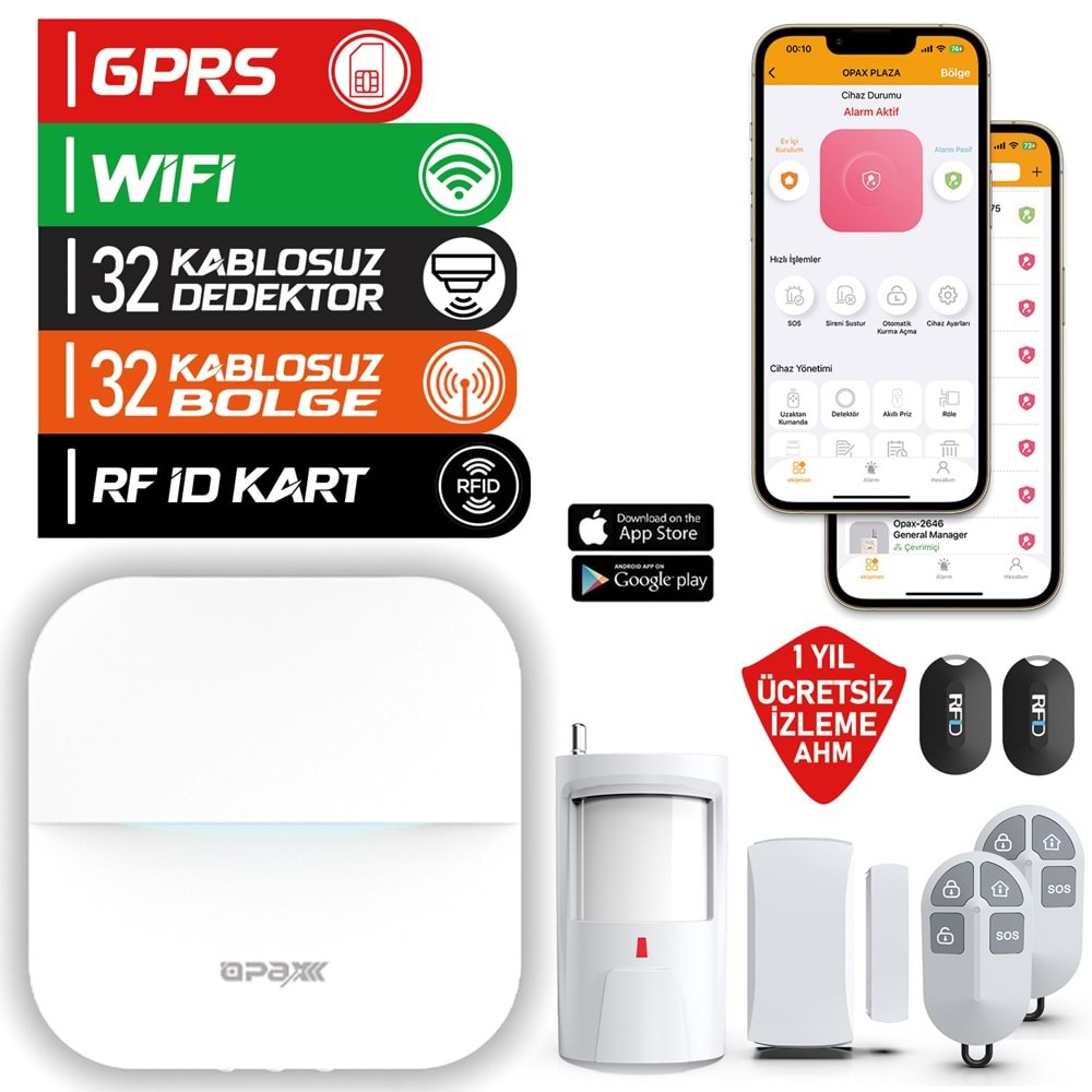 OPAX-W20-BEYAZ GPRS I WİFİ & BGR-09 KABLOSUZ SİRENLİ ALARM SİSTEMİ  - Görsel 2