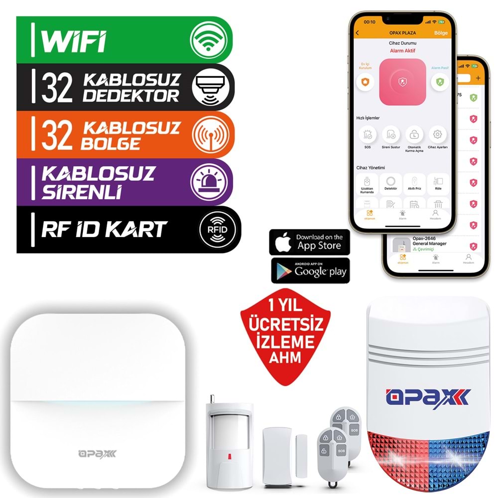 OPAX-W20-W-BEYAZ SADECE WİFİ &KABLOSUZ SİRENLİ ALARM SİSTEMİ - Görsel 3