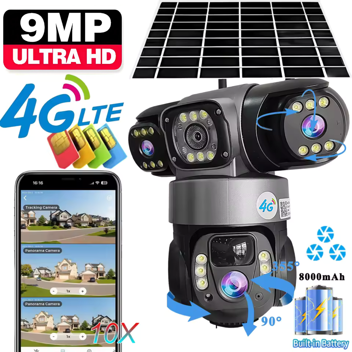 Solar Kamera 4G Sim Kart Destekli 3 Kameralı